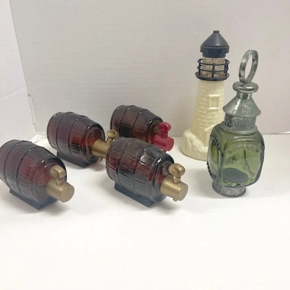 Vintage Avon Wild Country Aftershave Bottle Lot Barrels Lighthouse Lantern 6pc